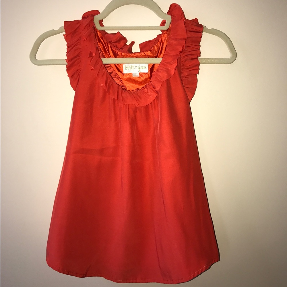 Britt Ryan Orange Ruffle Razorback Tank Top